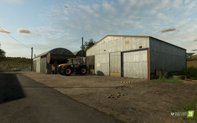 Yard with barns and tractor on Witcombe Park Farm