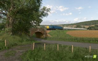 Countryside with railway line on Witcombe Park Farm